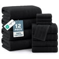 thumbnail image 1 of Casa Platino 12 Piece 100% Cotton Towel Set - Includes Bath Towels, Hand Towels & Washcloths - Soft & Durable Towels for Everyday Use - Black, 1 of 8