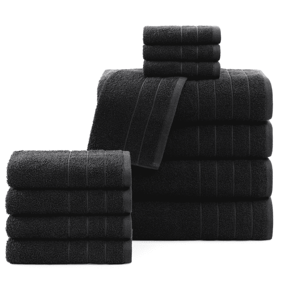 Casa Platino 12 Piece 100% Cotton Towel Set - Includes Bath Towels, Hand Towels & Washcloths - Soft & Durable Towels for Everyday Use - Black