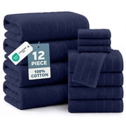 Casa Platino 12 Piece 100% Cotton Towel Set - Bath Towels, Hand Towels & Washcloths - Soft & Durable for Everyday Use - Navy
