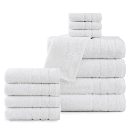 Casa Platino 12 Piece White Cotton Towels Set - Includes 4 Large White Bath Towels, 4 Hand Towels & 4 Washcloths - Soft Absorbent Towels for Bathroom