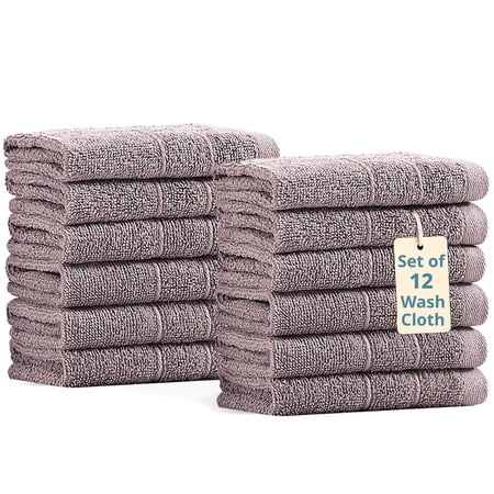 Casa Platino 12 Piece Wash Cloths Bathroom Set - 100% Cotton Washcloths Bulk, Wash Clothes - Platinum
