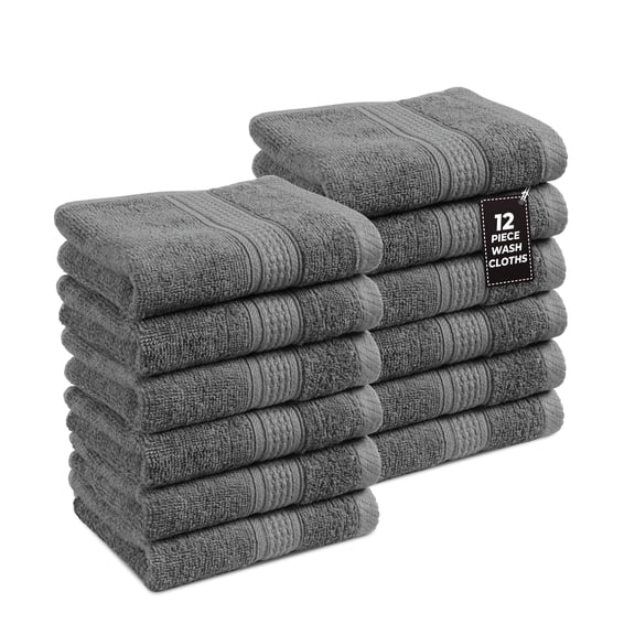 Casa Platino 12 Piece Wash Cloths, 100% Premium Cotton, Soft Washcloths for faces, 13"x13" Washcloths 12 Pack- Grey