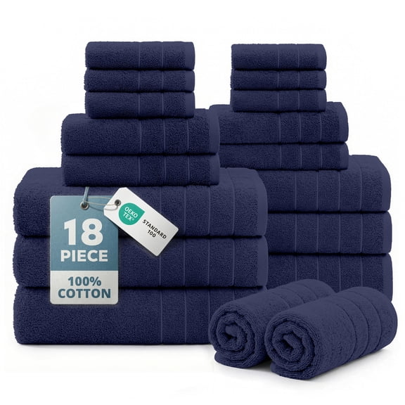 Casa Platino 18 Piece 100% Cotton Towel Set - Bath Towels, Hand Towels & Washcloths - Soft & Durable for Everyday Use - Navy