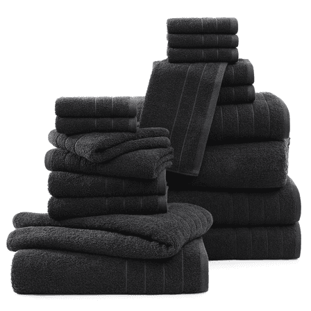 Casa Platino 18 Piece 100% Cotton Towel Set - Includes Bath Towels, Hand Towels & Washcloths - Soft & Durable Towels for Everyday Use - Black