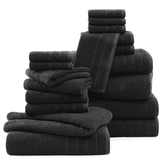 Casa Platino 18 Piece 100% Cotton Towel Set - Includes Bath Towels, Hand Towels & Washcloths - Soft & Durable Towels for Everyday Use - Black