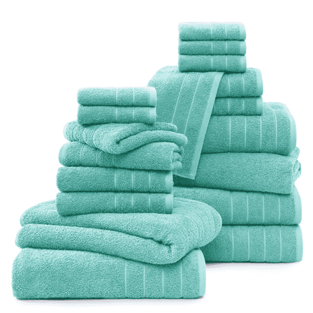 Casa Platino 18 Piece Bath Towels Set - Includes 6 Large Bath Towels, 6 Hand Towels & 6 Washcloths - Soft Absorbent Cotton Towels for Bathroom - Aqua Sky