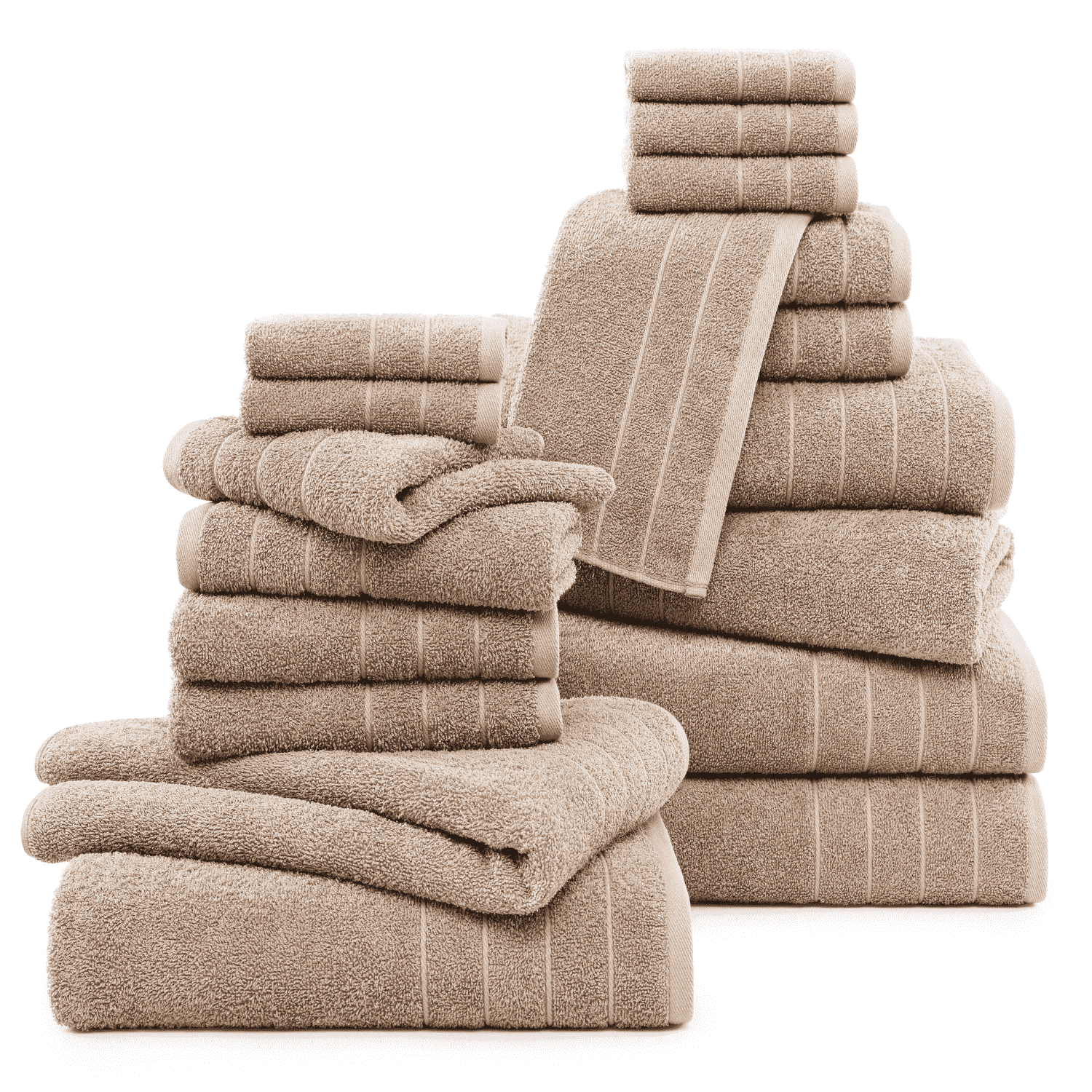 Casa Platino 18 Piece Towel Set - Includes 6 Large Bath Towels, 6 Hand Towels & 6 Washcloths - Highly Absorbent Cotton Towels for Bathroom - Towny Brown