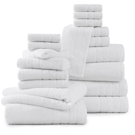 Casa Platino 18 Piece White Cotton Towels Set - Includes 6 Large White Bath Towels, 6 Hand Towels & 6 Washcloths - Soft Absorbent Towels for Bathroom