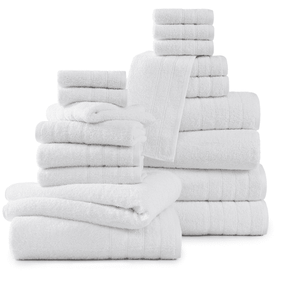 Casa Platino 18 Piece White Cotton Towels Set - Includes 6 Large White Bath Towels, 6 Hand Towels & 6 Washcloths - Soft Absorbent Towels for Bathroom
