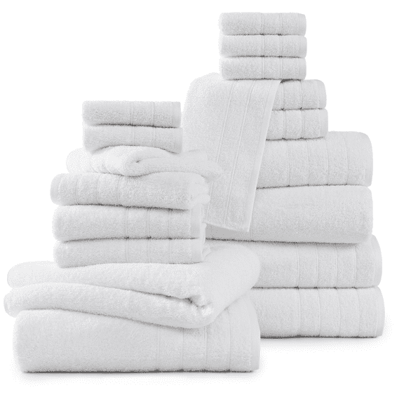 Casa Platino 18 Piece White Cotton Towels Set - Includes 6 Large White Bath Towels, 6 Hand Towels & 6 Washcloths - Soft Absorbent Towels for Bathroom