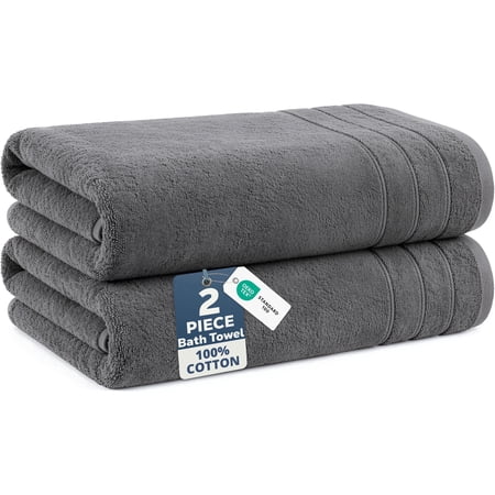 Casa Platino Quick Dry Bathroom Towels Set of 2 - Soft Ring Spun Cotton Towels for Spa, Gym, Hotel & Daily Use - Ultimate Grey
