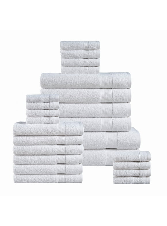 Casa Platino 24 PC Bath Towels Set - 100% Cotton 2 Bath Sheet, 4 Bath, 6 Hand, 4 Fingertips, 8 Washcloths, Soft & Aboserbent - White