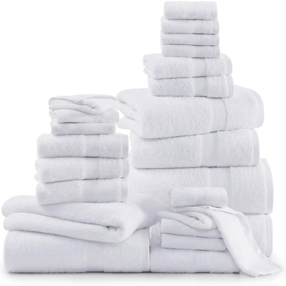 Casa Platino 24 Piece Towel Set – 2 Bath Sheets, 2 Bath Towels, 2 Gym Towels, 6 Hand Towels, 8 Washcloths – Quick Dry, Soft Cotton Towels for Everyday Family Comfort - White