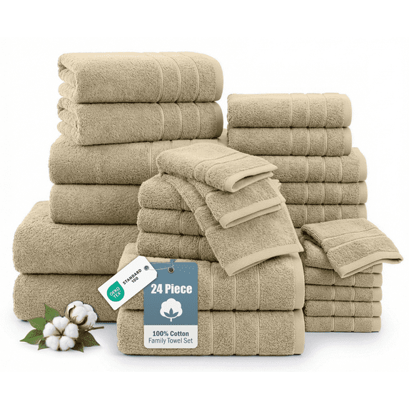 Casa Platino 24-Pcs Bathroom Towels – Ultra Soft 100% Ring Spun Cotton, 2 Bath Sheets, 2 Gym Towel, 2 Bath, 4 Fingertip, 6 Hand, 8 Washcloths, Hotel & Spa-Quality Design – Taupe
