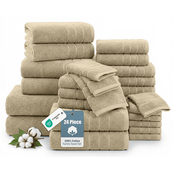 Casa Platino 24-Pcs Bathroom Towels – Ultra Soft 100% Ring Spun Cotton, 2 Bath Sheets, 2 Gym Towel, 2 Bath, 4 Fingertip, 6 Hand, 8 Washcloths, Hotel & Spa-Quality Design – Taupe