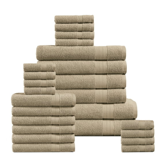 Casa Platino 24-Pcs Bathroom Towels – Ultra Soft 100% Ring Spun Cotton, 2 Bath Sheets, 2 Gym Towel, 2 Bath, 4 Fingertip, 6 Hand, 8 Washcloths, Hotel & Spa-Quality Design – Taupe