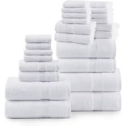 Casa Platino 100% Ring-Spun Cotton Bath Towels Set of 24 - 2 Bath Sheets, 2 Gym Towel, 2 Bath, 4 Fingertip, 6 Hand, 8 Washcloths, Gentle on Body, Quick Dry, Everyday Use – White