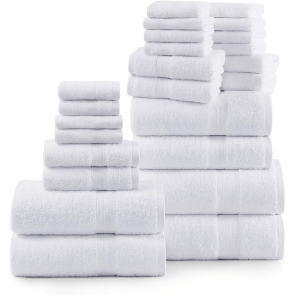 Casa Platino 100% Ring-Spun Cotton Bath Towels Set of 24 - 2 Bath Sheets, 2 Gym Towel, 2 Bath, 4 Fingertip, 6 Hand, 8 Washcloths, Gentle on Body, Quick Dry, Everyday Use – White