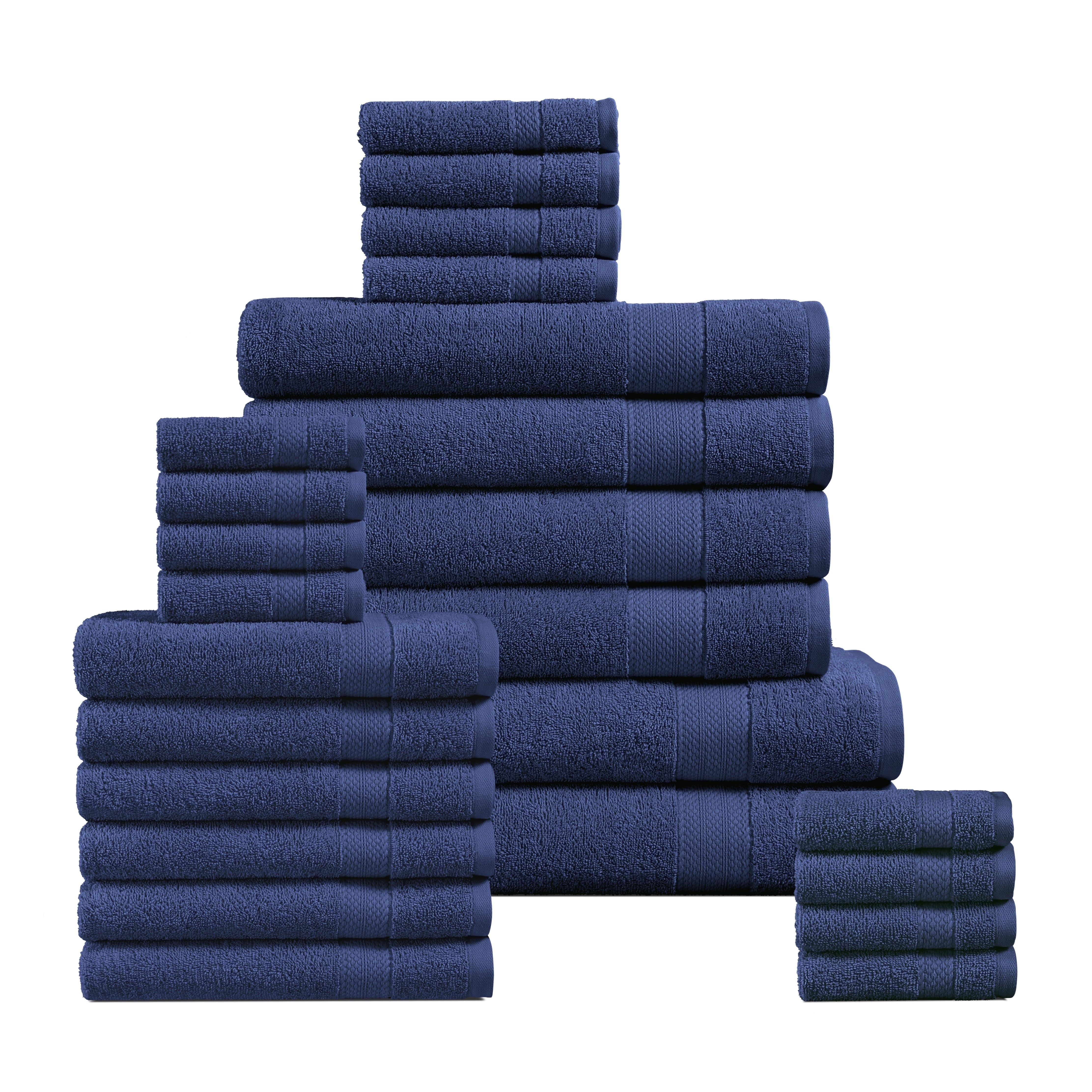 Casa Platino 24-Piece Luxury Towels for Bathroom – 100% Ring-Spun Cotton, 2 Bath Sheets, 2 Gym Towel, 2 Bath, 4 Fingertip, 6 Hand, 8 Washcloths, Ultra Soft, Easy Care – Navy