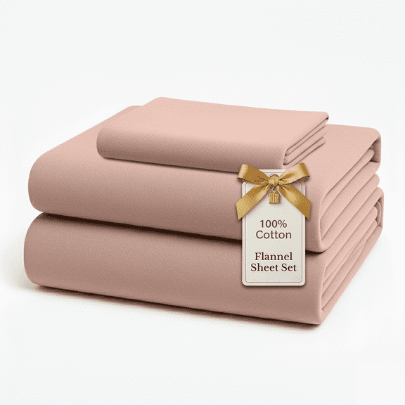 Casa Platino 3 Piece Flannel Twin Bed Sheet Set, 100% Cotton, Deep Pocket Fitted Sheets, Sepia Rose