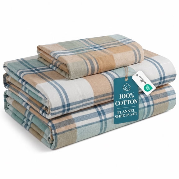 CASA PLATINO 100% Cotton Flannel Bed Sheets - Christmas Twin Sheet, Premium Cold-Season Warmth, Soft Feel, 15" Deep Pocket - White Plaid
