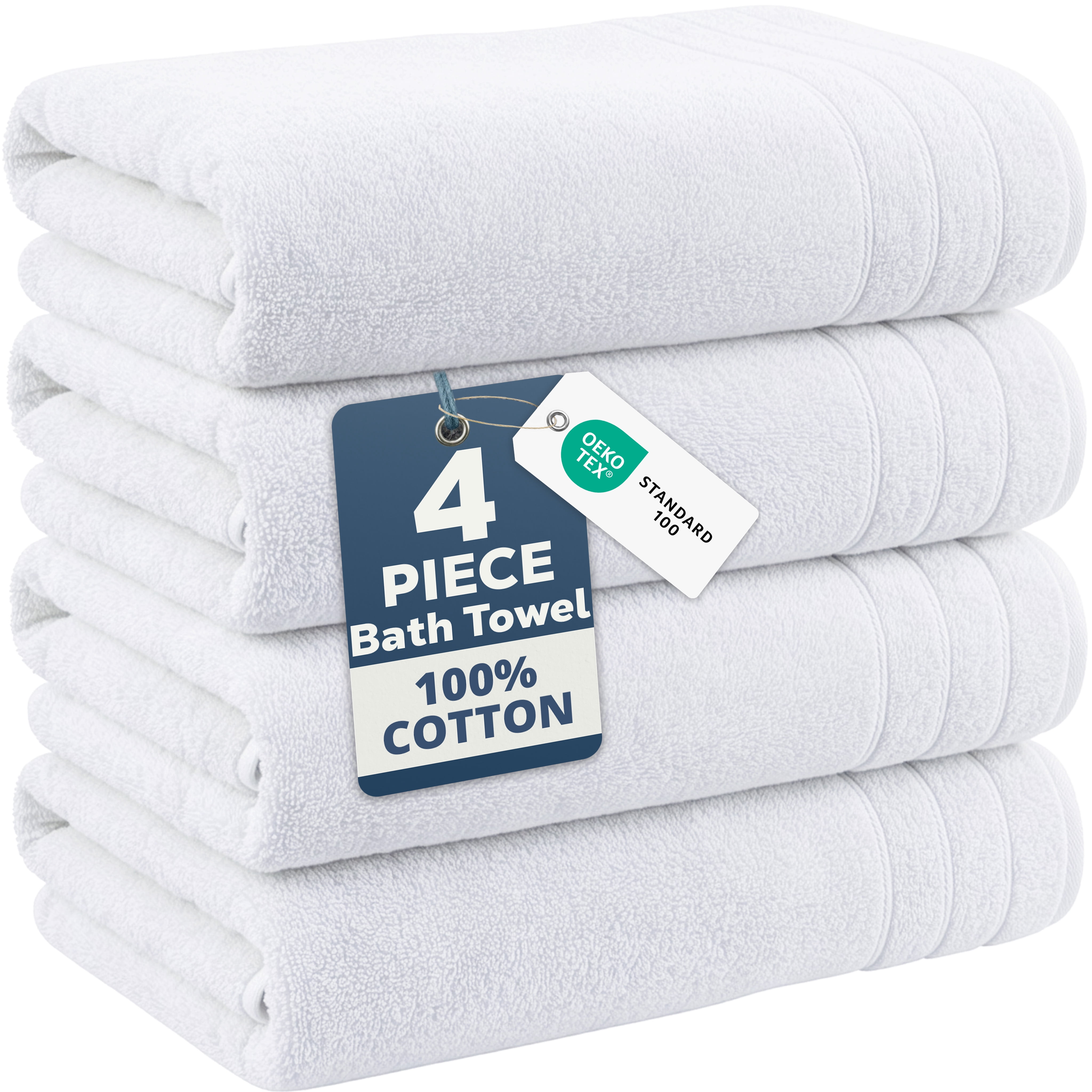 Casa Platino 4-Pack Large Bath Towels for Bathroom – Soft, Highly Absorbent & Quick-Dry, Ring Spun Cotton Towels for Home & Spa - White