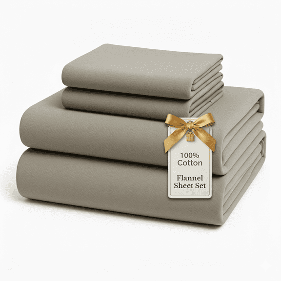 Casa Platino 4 Piece Flannel Bed Sheet Set 100% Cotton Deep Pocket Bedding Sheets, King Size, Silver