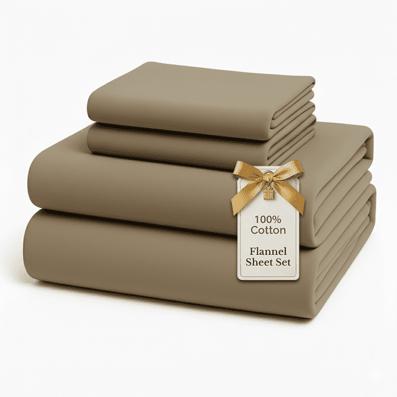 Casa Platino 4 Piece Flannel Sheet Set, 100% Cotton Deep Pocket Bed Sheets, Cal King Size, Taupe
