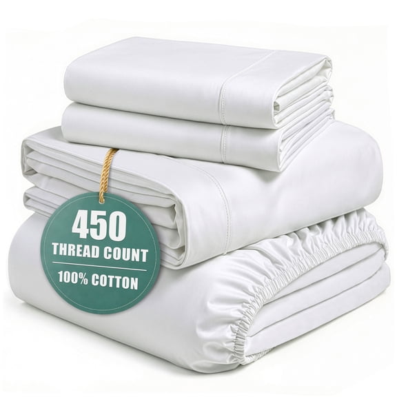 Casa Platino Queen Sheet Set – 450TC 100% Cotton Cooling Sheets Queen, Hotel Sateen Finish, Soft Durable Daily Comfort, Machine Washable – White