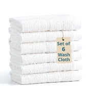Casa Platino 6 Piece Wash Cloths, 100% Cotton Soft & Absorbent Washcloths for face and body - White