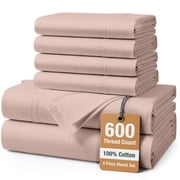 Casa Platino 100% Cotton Sheets Full Size Set - 6 Piece Bed Sheets 600 Thread Count, Hotel Luxury Soft Silky Sateen Weave, 15" Deep Pocket, Low Pill, Machine Washable - Sepia Rose