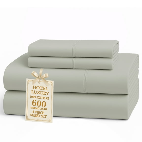 Casa Platino 600 Thread Count Twin Bed Sheets Set – Soft 100% Cotton, Deep Pocket, Sateen Weave, Cooling & Breathable, 2 Pillowcases – Silver