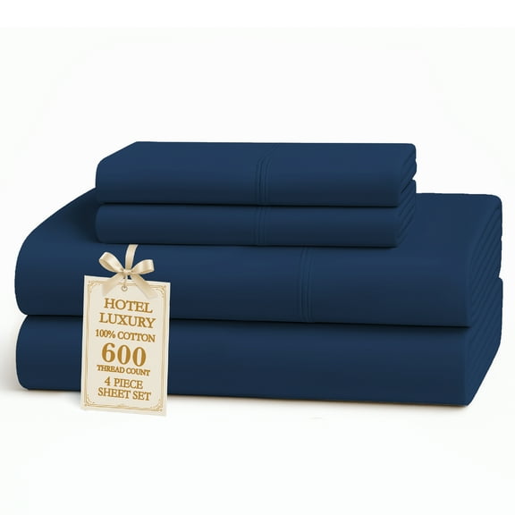 Casa Platino Twin Size Cotton Bedding Sheets Set – Ultra Soft Hotel Style Sateen Weave, 1 Flat, 1 Fitted, 2 Pillowcases – Denim