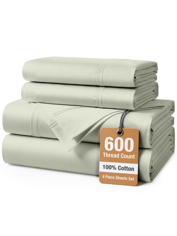600 TC 100% Cotton Twin XL Bed Sheet Set - Soft & Comfy, Luxury Sateen Weave Cotton Sheets, Machine Wash - Mineral
