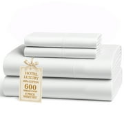 Casa Platino Twin XL Cotton Sheet Set – 600 TC Sateen Weave Bedding, Breathable & Wrinkle Resistant, 1 Flat, 1 Fitted, 2 Pillowcases – White