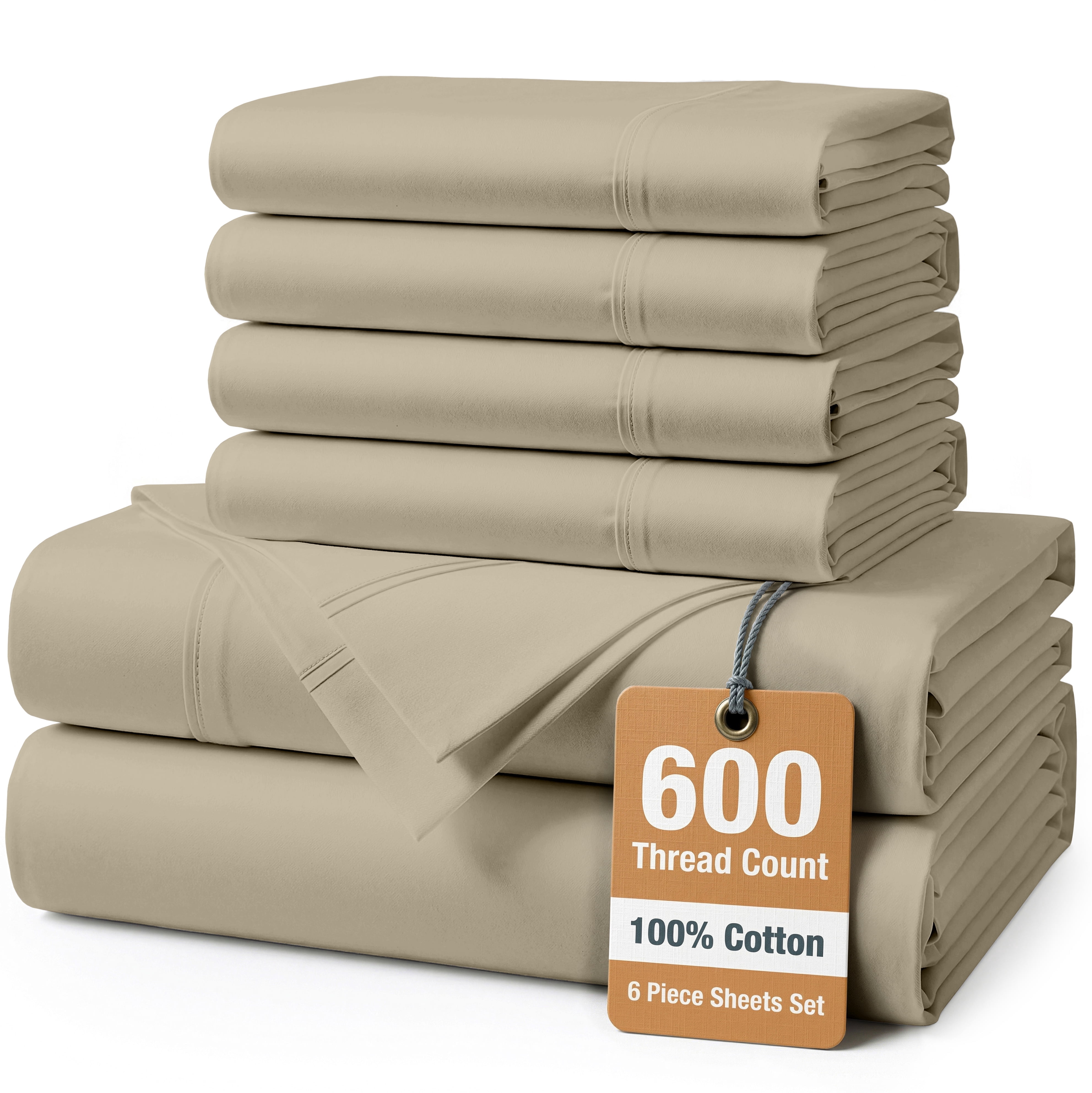 Casa Platino Sheets Queen Size Bed Set – 600 Thread Count Long-Staple 100% Cotton, Sateen Finish, Extra 2 Pillowcases, Soft & Breathable Fabric – Linen