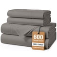 thumbnail image 1 of 100% Cotton Twin Size Sheet 600 Thread Count - 4 Piece Buffery Soft Naturally Cool & Durable Sateen Sheets for Everyday Use, 15" Deep Pocket, Machine Washable - Charcoal, 1 of 7