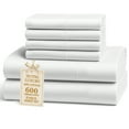 thumbnail image 1 of Casa Platino Queen Bed Sheets Set – 6 Piece, 600 Thread Count, 100% Cotton Sheets, Hotel Luxury Sateen Finish, 15" Deep Pocket, Easy to Wash – White, 1 of 8