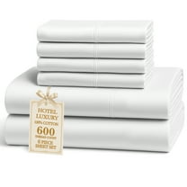 Casa Platino Queen Bed Sheets Set – 6 Piece, 600 Thread Count, 100% Cotton Sheets, Hotel Luxury Sateen Finish, 15" Deep Pocket, Easy to Wash – White