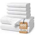 thumbnail image 1 of Casa Platino Queen Bed Sheets Set – 6 Piece, 600 Thread Count, 100% Cotton Sheets, Hotel Luxury Sateen Finish, 15" Deep Pocket, Easy to Wash – White, 1 of 8