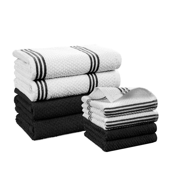Casa Platino 8PC Black Kitchen Towels, 16"x26", Cotton Kitchen Towels, Summer Kitchen Towels, Kitchen Cleaning Towels, White Kitchen Towels, Towels for Kitchen Cotton, Kitchen Towels Black - Black