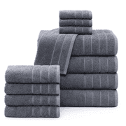 Casa Platino 12 Piece Bath Towels Set - 4 Large Bath Towels, 4 Hand Towels & 4 Washcloths - Soft Absorbent Cotton Towels for Bathroom - Cool Grey