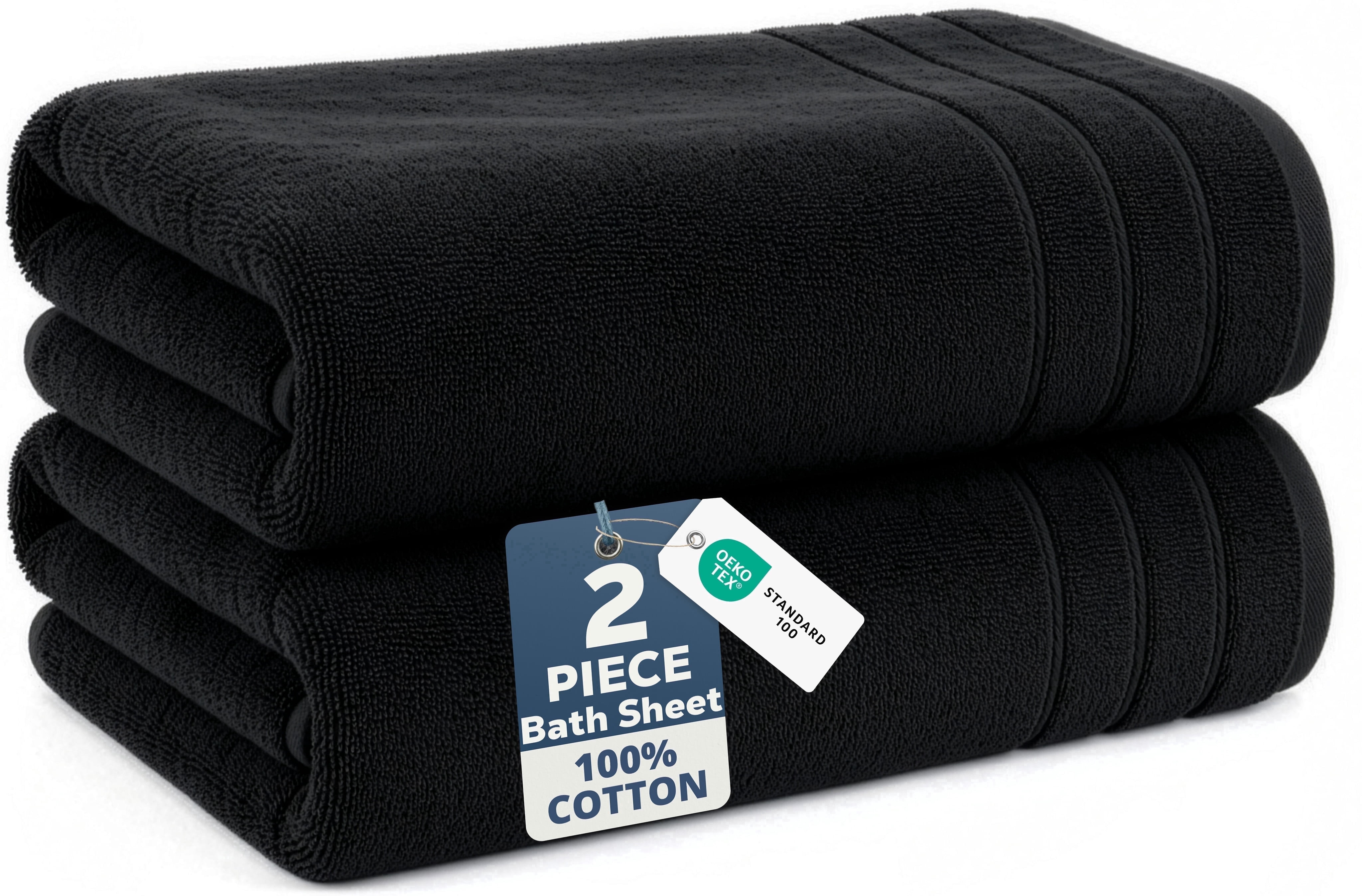 Casa Platino Bath Sheet 2 Pack - Oversized Quick Dry Bath Sheet Towels, Soft & Absorbent Perfect for a Luxurious Bath Experience - Black