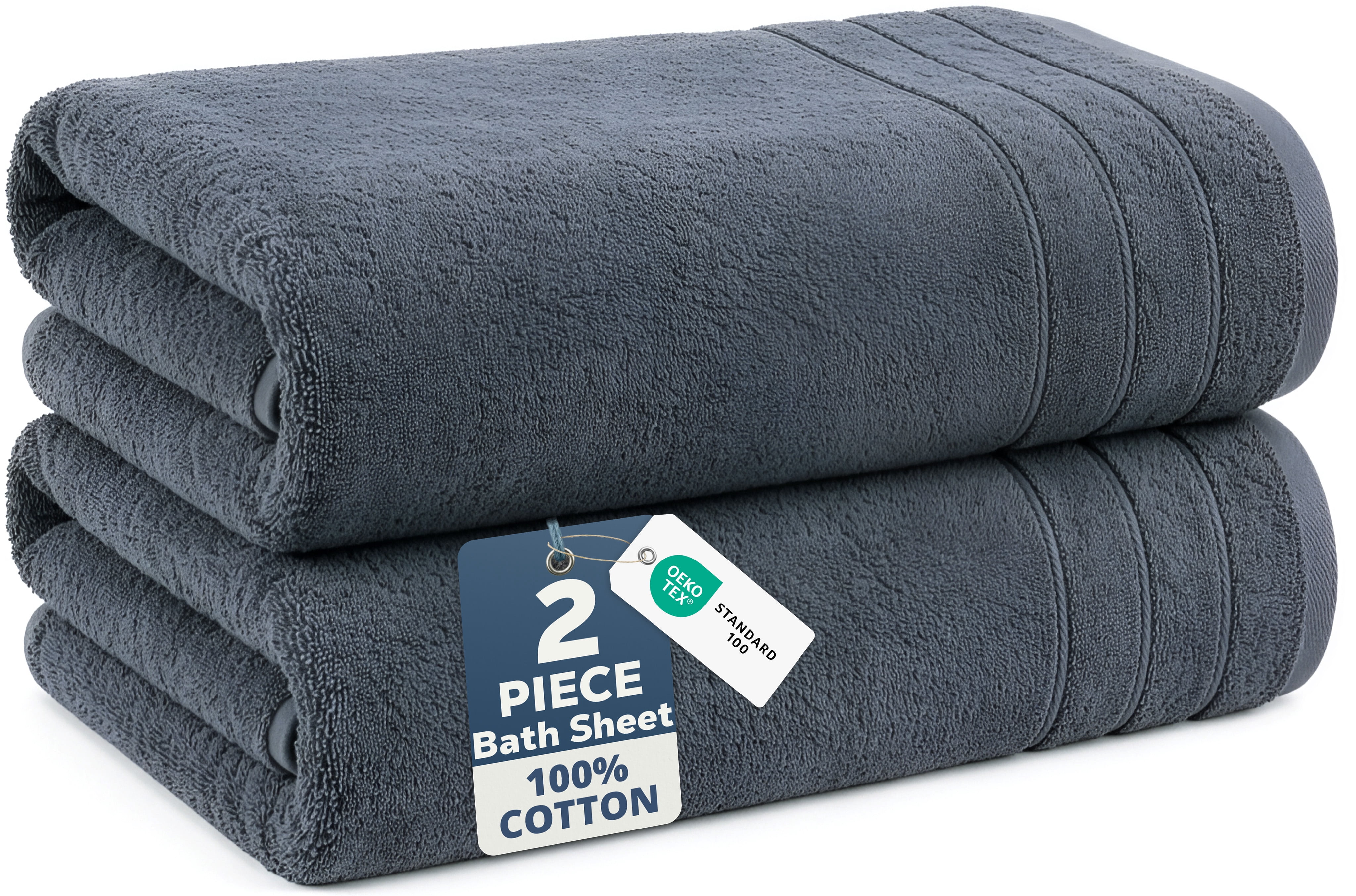 Casa Platino Bath Sheet 2 Pack - Quick Dry Oversized Bath Towels, Soft & Absorbent Perfect for Family Use and Comfort - Cool Grey