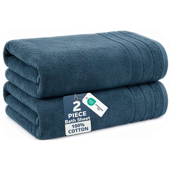 Casa Platino Bath Sheet 2 Pack - Soft Cotton Bath Sheet Towels, Quick Dry & Oversized, Perfect for Spa-Like Comfort - Steel Blue