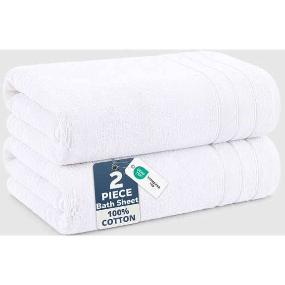 Casa Platino Bath Sheet 2 Pack - Soft Cotton Bath Sheet Towels, Quick Dry & Oversized, Perfect for Spa-Like Comfort - White