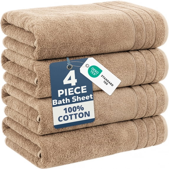 Casa Platino Bath Sheet 4 Pack - Bath Sheet Towels Oversized, Quick Dry & Soft Bath Sheets, Great for Relaxing After a Shower - Beige