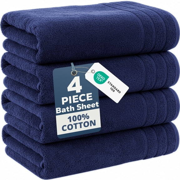 Casa Platino Bath Sheet 4 Pack - Bath Sheet Towels Oversized, Quick Dry & Soft Bath Sheets, Great for Relaxing After a Shower - Navy