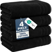 Casa Platino Bath Sheet 4 Pack - Extra Large Towels, Soft & Absorbent Quick Dry Bath Sheets for a Luxurious Bath Experience - Black