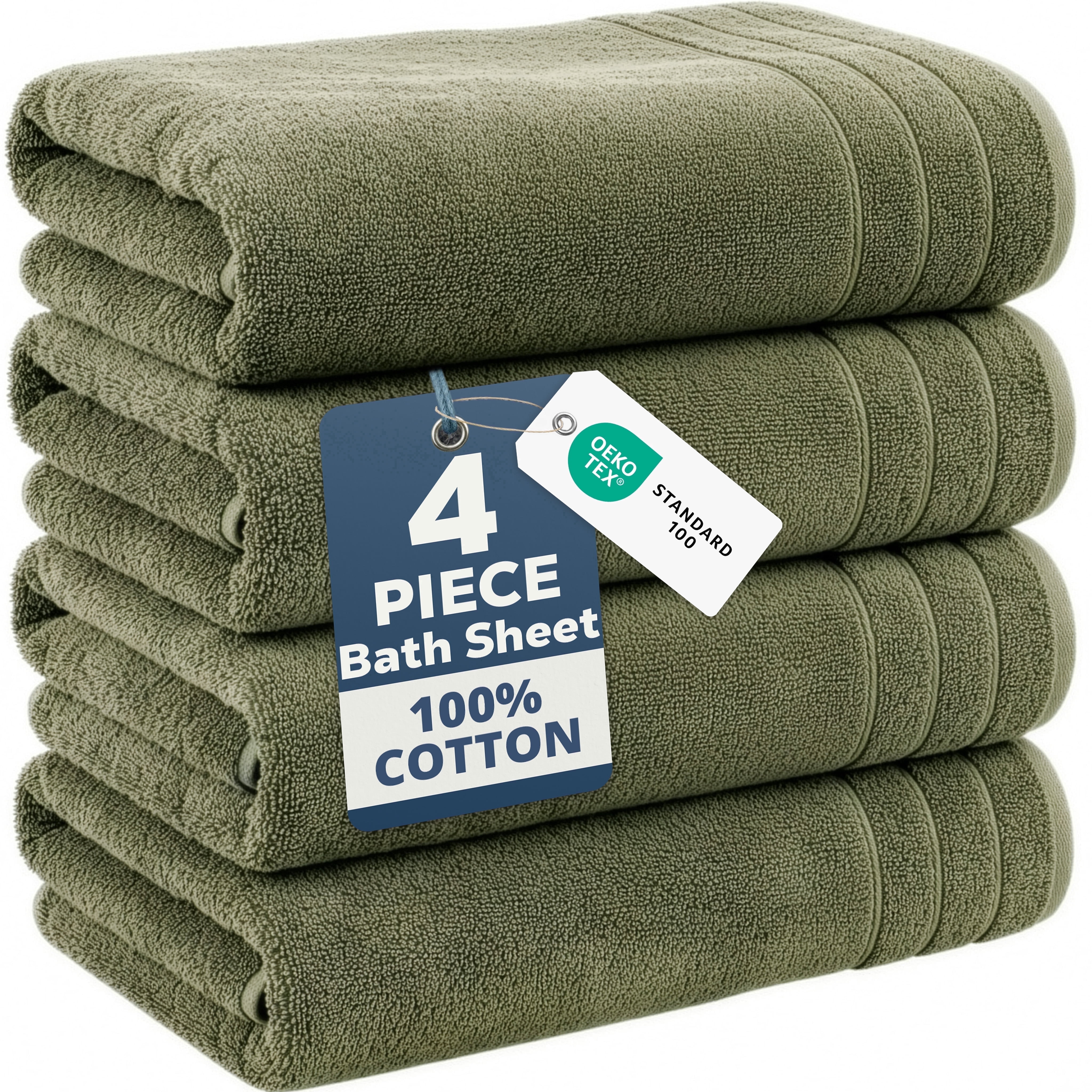 Casa Platino Bath Sheet 4 Pack - Extra Large Towels, Soft & Absorbent Quick Dry Bath Sheets for a Luxurious Bath Experience - Oil Green
